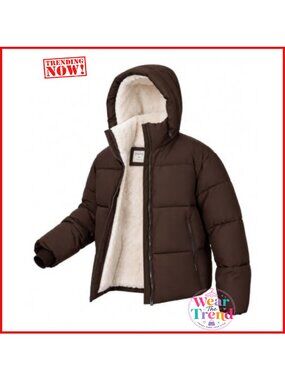 Women's Cropped Quilted Puffer Jacket Faux Fur Lined Winter Coat